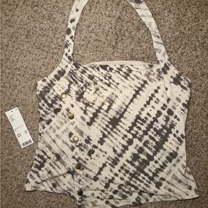 Urban Outfitters Cream and Gray Buttoned Blouse